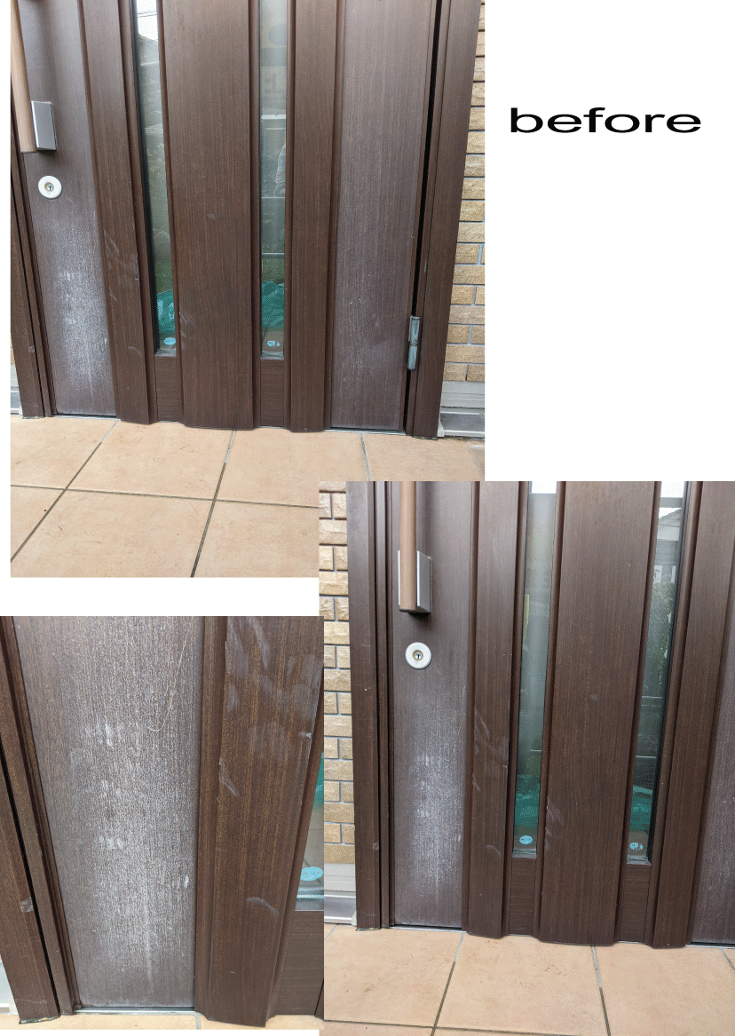 木目柄玄関ドア塗装
